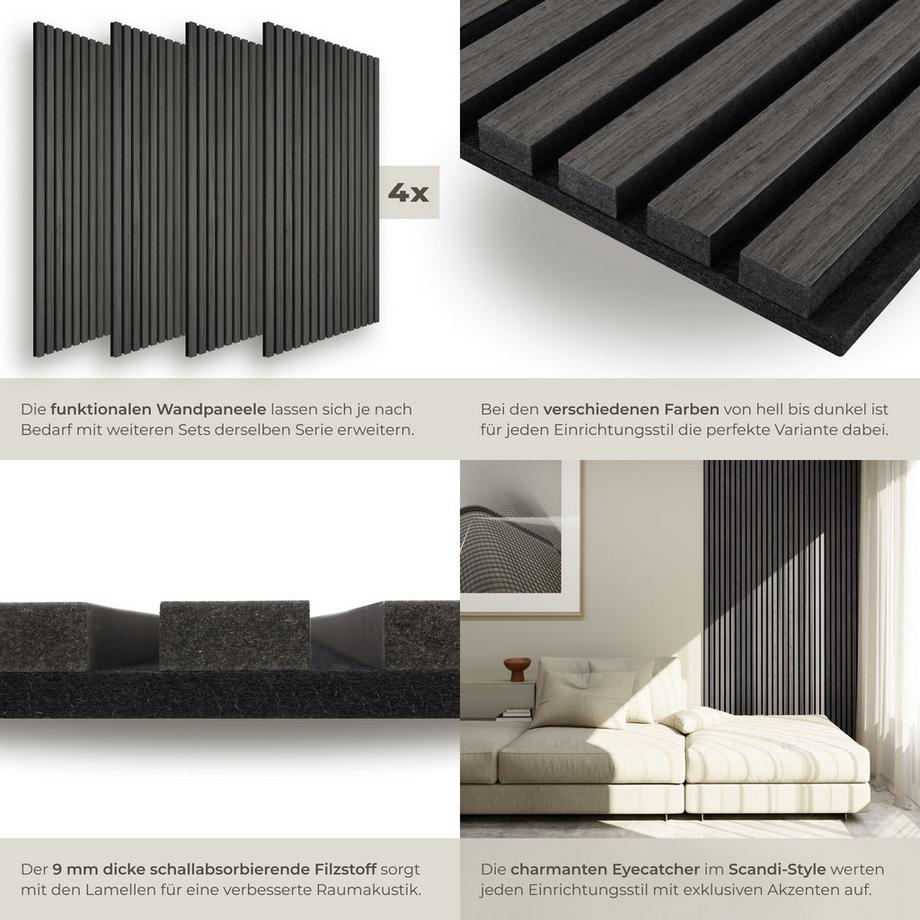 Tectake Akustikpaneele Sonic Wall je 60 x 120 x 2,1 cm, Größe flexibel anpassbar schallabsorbierender Filz  