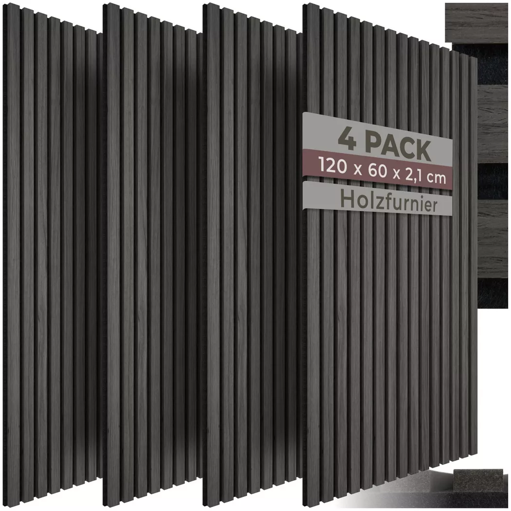Lot de 4 panneaux acoustiques 60 x 120 2,1cm chêne noir