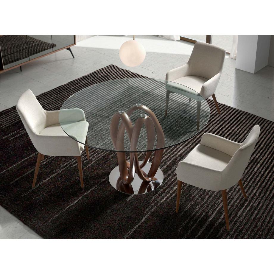 ANGEL CERDA Tavolo da pranzo rotonda vetro temperato e noce  