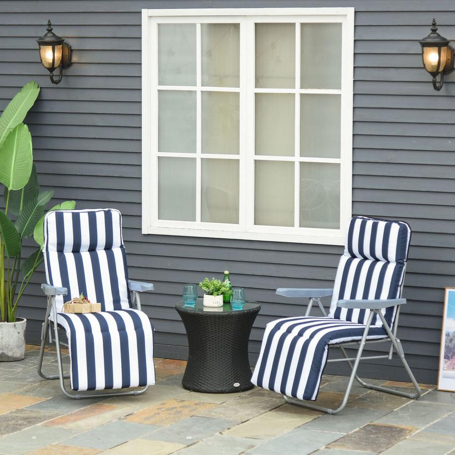 Northio 2 X Klappstühle Gartenstuhl Sonnenliege Armlehne Klappbar 5 Positionen Auflage Blau 60 X 75 X 102 Cm  