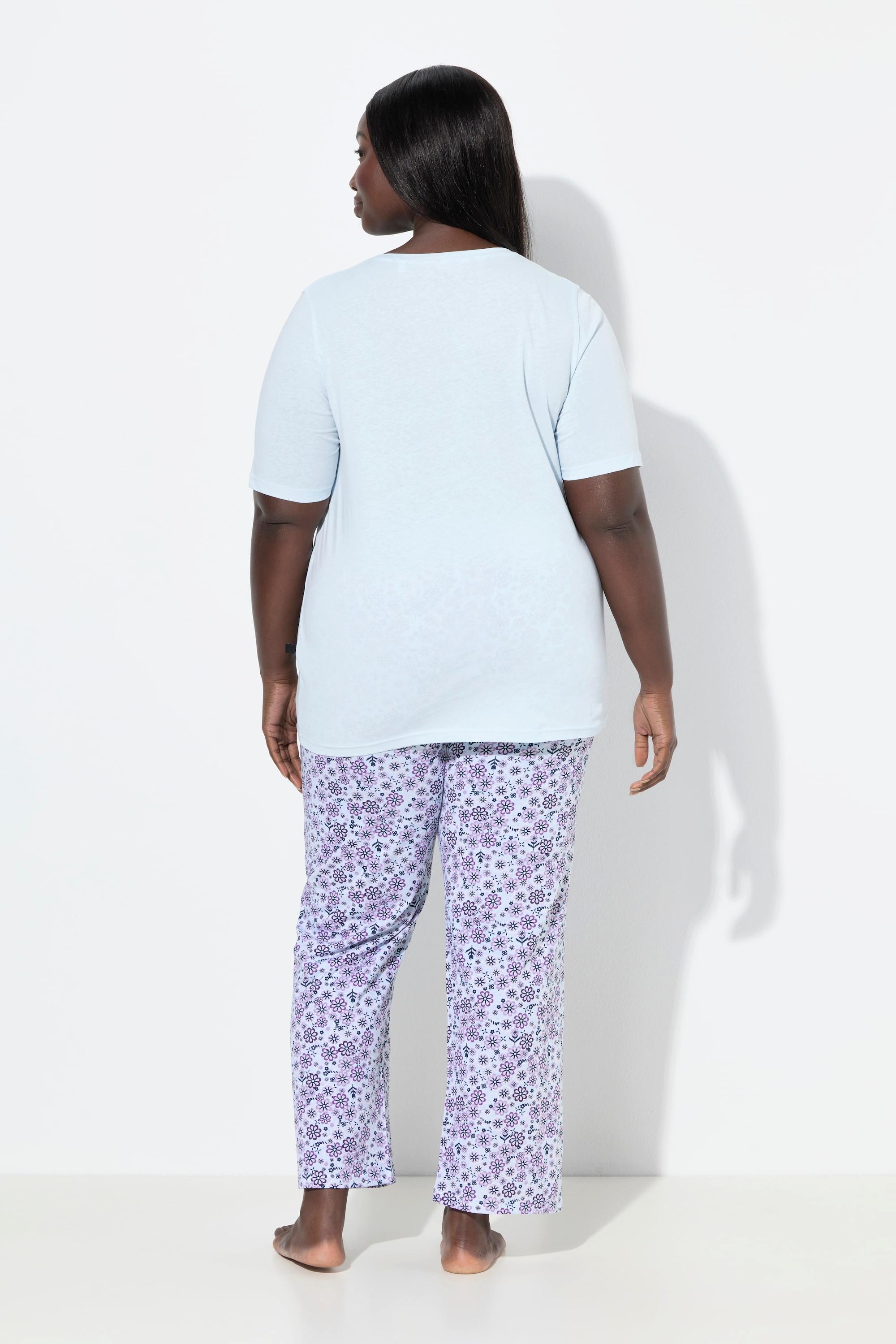 Ulla Popken Pigiama Stampa Floreale Scollo Rotondo Maniche Corte  