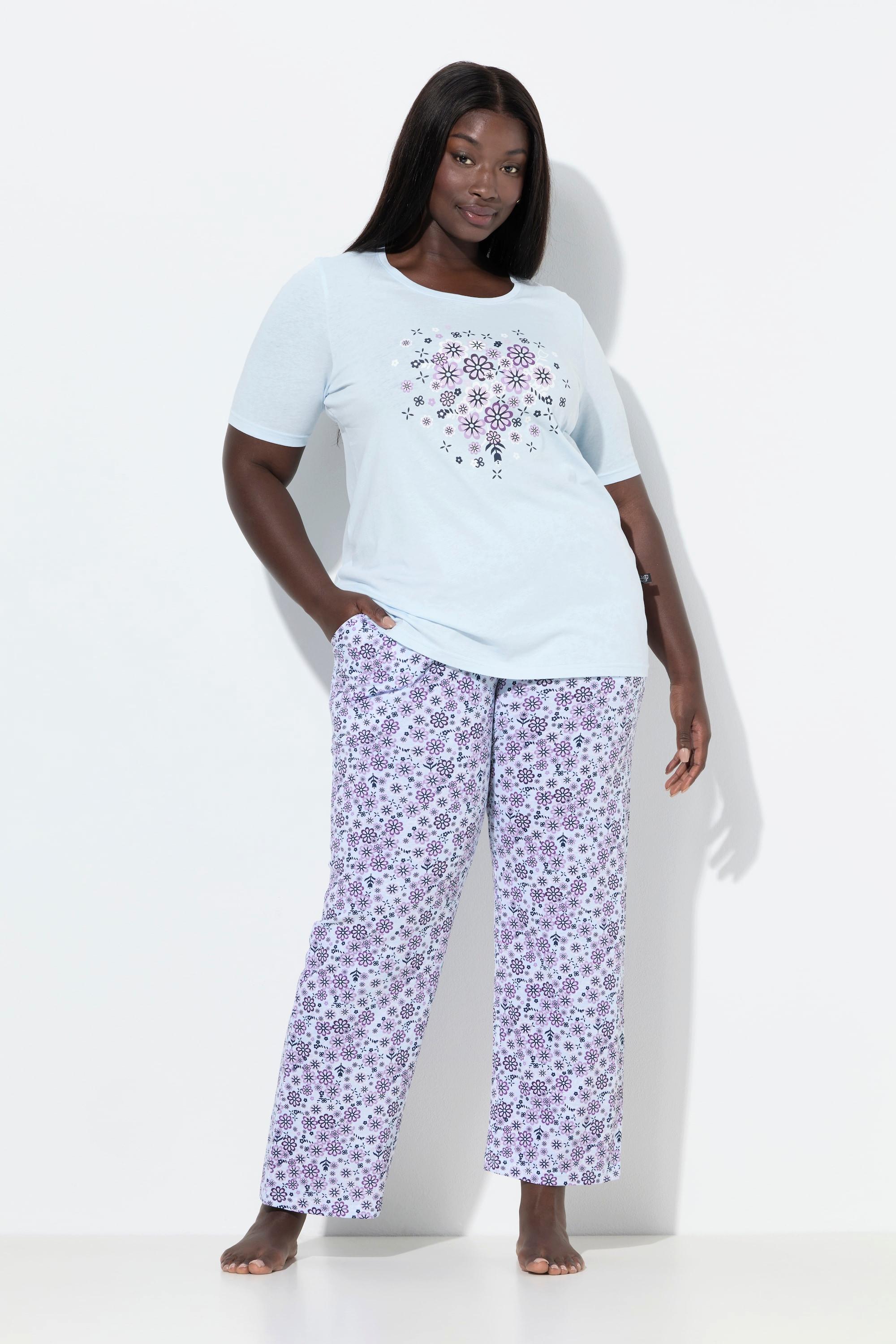 Ulla Popken Pigiama Stampa Floreale Scollo Rotondo Maniche Corte  