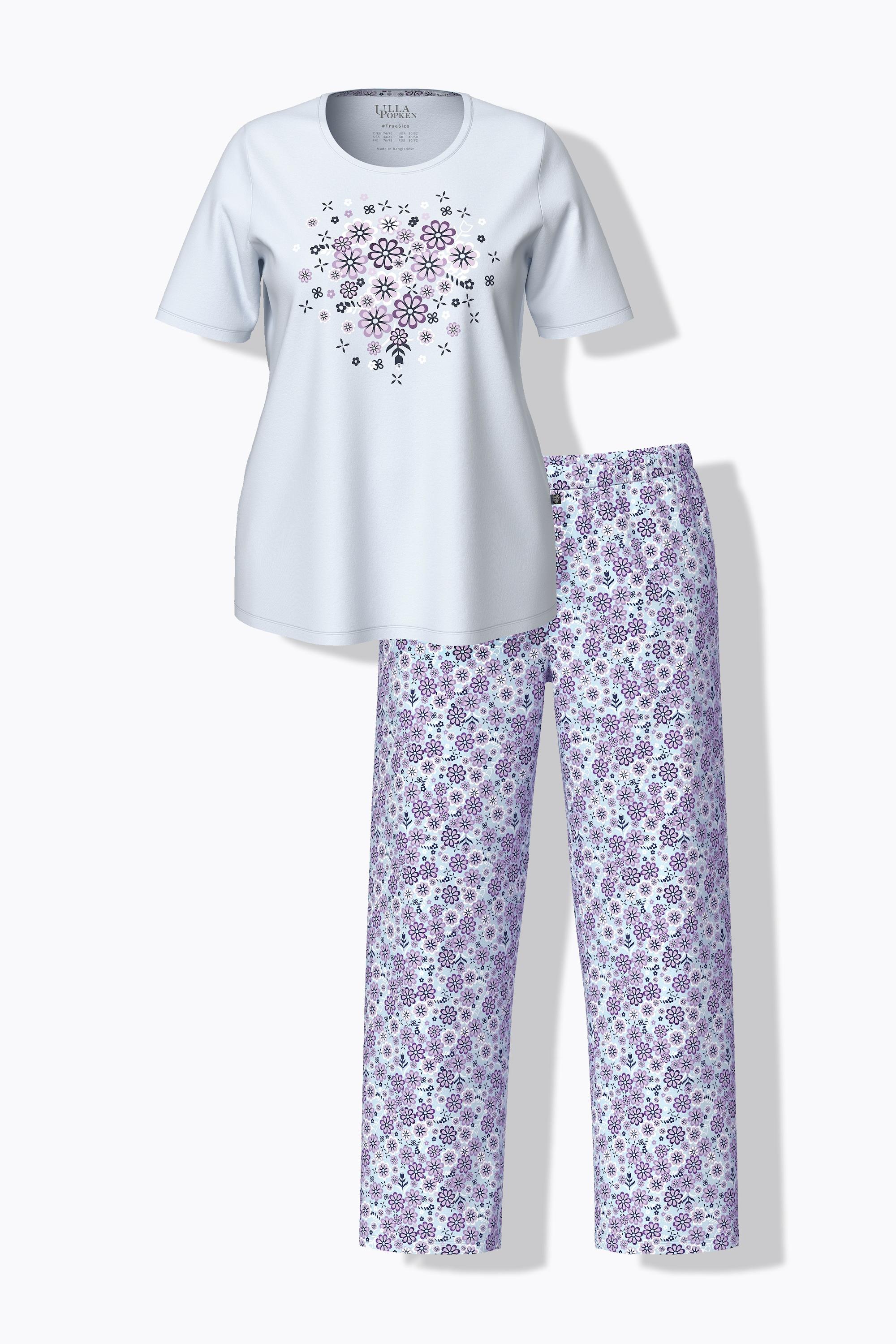 Ulla Popken Pigiama Stampa Floreale Scollo Rotondo Maniche Corte  