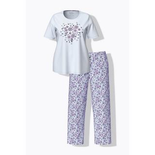 Ulla Popken Pigiama Stampa Floreale Scollo Rotondo Maniche Corte  