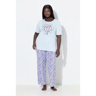 Ulla Popken Pigiama Stampa Floreale Scollo Rotondo Maniche Corte  