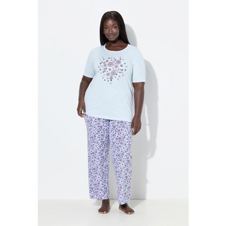 Ulla Popken Pigiama Stampa Floreale Scollo Rotondo Maniche Corte  