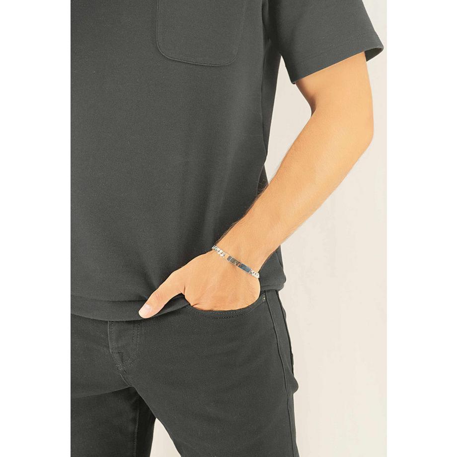 MUAU Schmuck  Bracelet d'identité en argent 925, 6mm, 19cm 