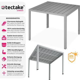 Tectake Table de jardin carrée MAREN pieds réglables 90 x 90 cm x 74,5 cm  