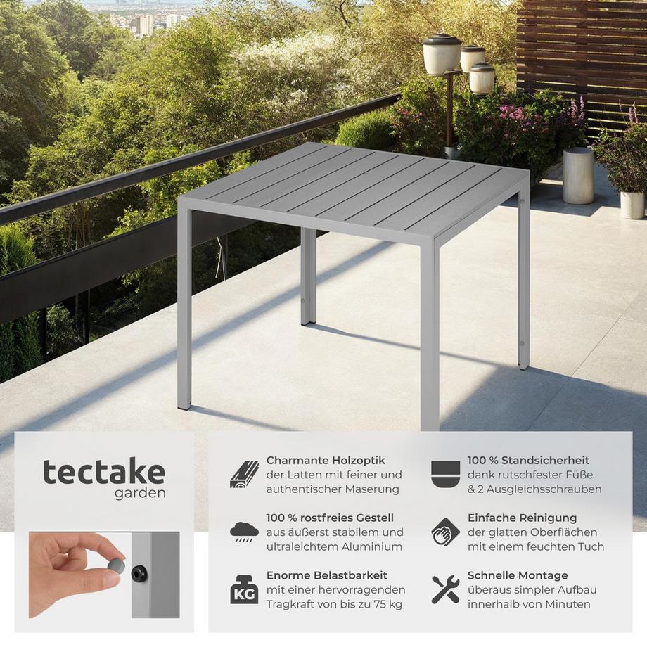 Tectake Aluminium Gartentisch Maren Oberfläche in Holzoptik wetterfest und UV-beständig  