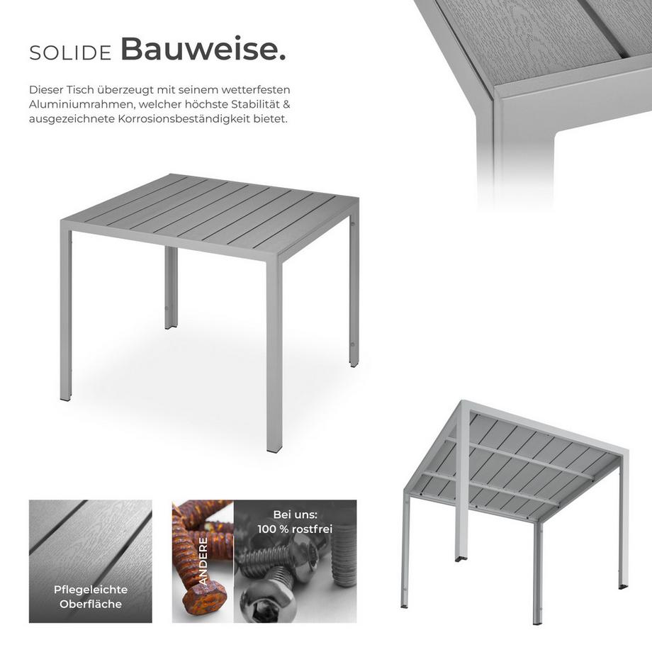 Tectake Aluminium Gartentisch Maren Oberfläche in Holzoptik wetterfest und UV-beständig  