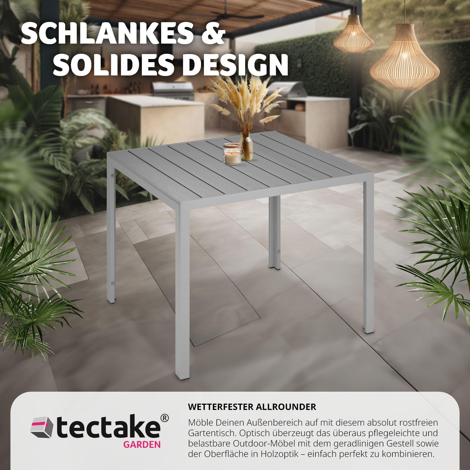 Tectake Aluminium Gartentisch Maren höhenverstellbare Füsse 90x90x74,5cm  