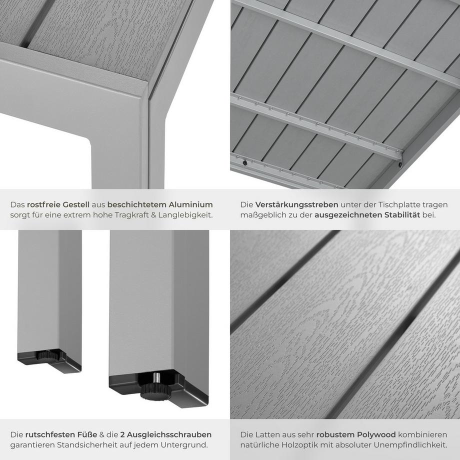 Tectake Aluminium Gartentisch Maren Oberfläche in Holzoptik wetterfest und UV-beständig  