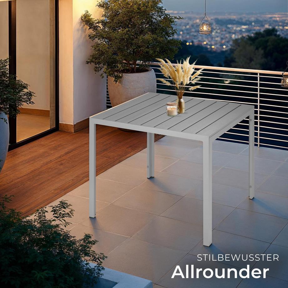 Tectake Aluminium Gartentisch Maren Oberfläche in Holzoptik wetterfest und UV-beständig  