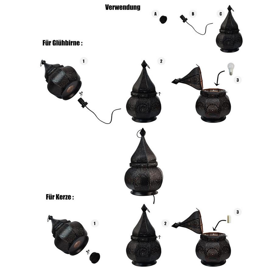 Alopini  Orientalische Lampe für Kerzen, Lampenhalter und LED-Lichterketten Marokkanisches Windlicht 