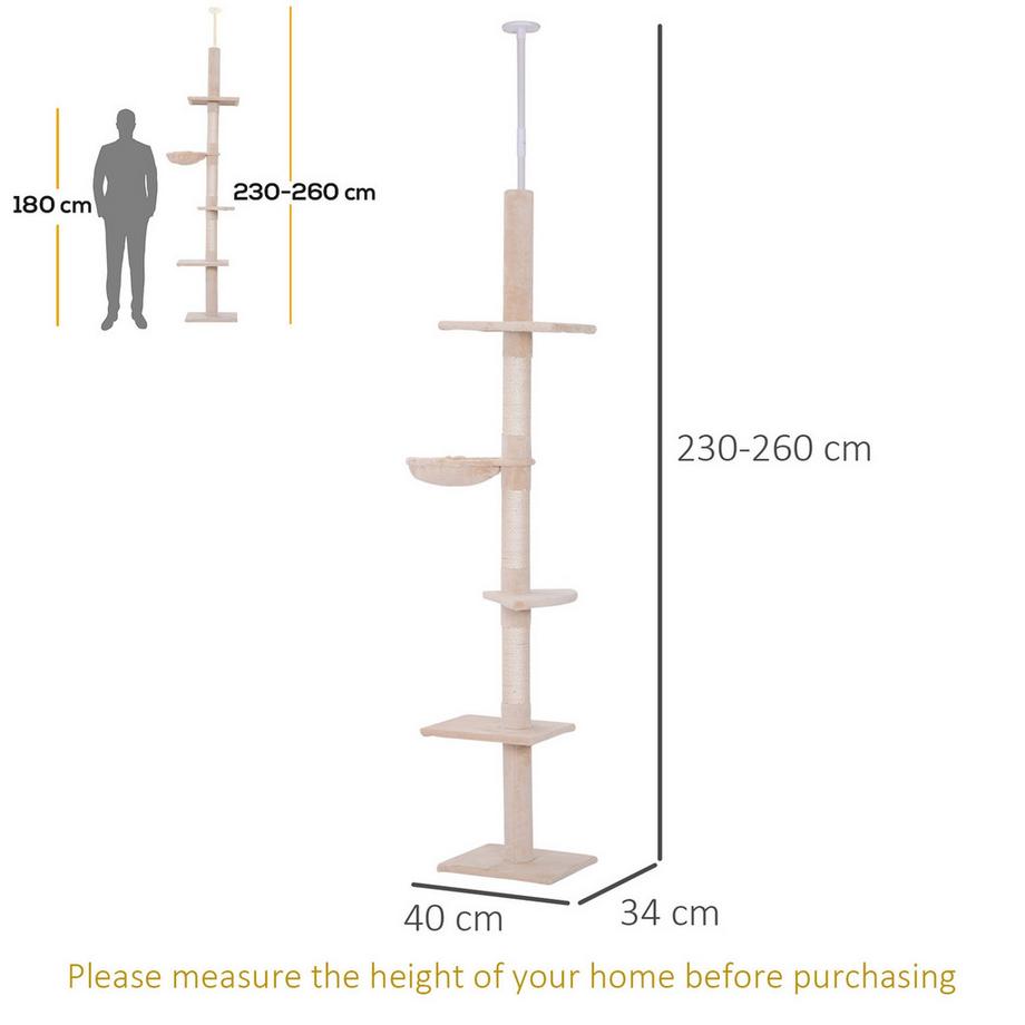 Northio  Arbre À Chat Réglable En Hauteur Avec Colonnes En Sisal, Pour Grimper Et Gratter, 40 X 34 X 230-260 Cm 