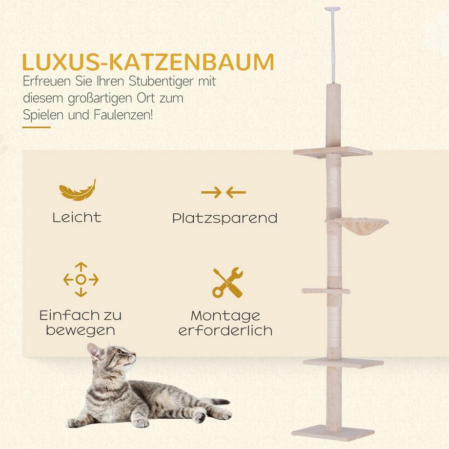 Northio  Arbre À Chat Réglable En Hauteur Avec Colonnes En Sisal, Pour Grimper Et Gratter, 40 X 34 X 230-260 Cm 