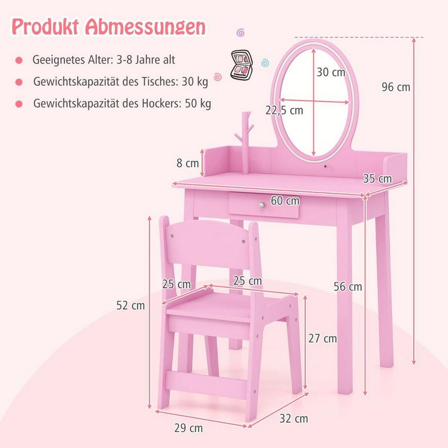 Northix Tavolo da toeletta per bambini con specchio a LED  