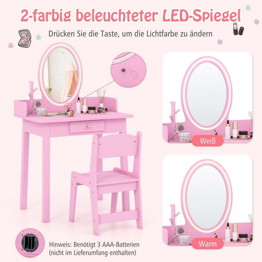 Northix Tavolo da toeletta per bambini con specchio a LED  