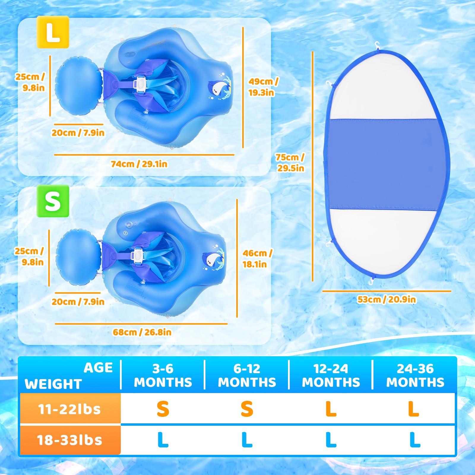 Activity-board  Schwimmring Baby mit UPF50+ Sonnendach, Schwimmhilfe Baby für den Pool, verstellbarer Sicherheitssitz 