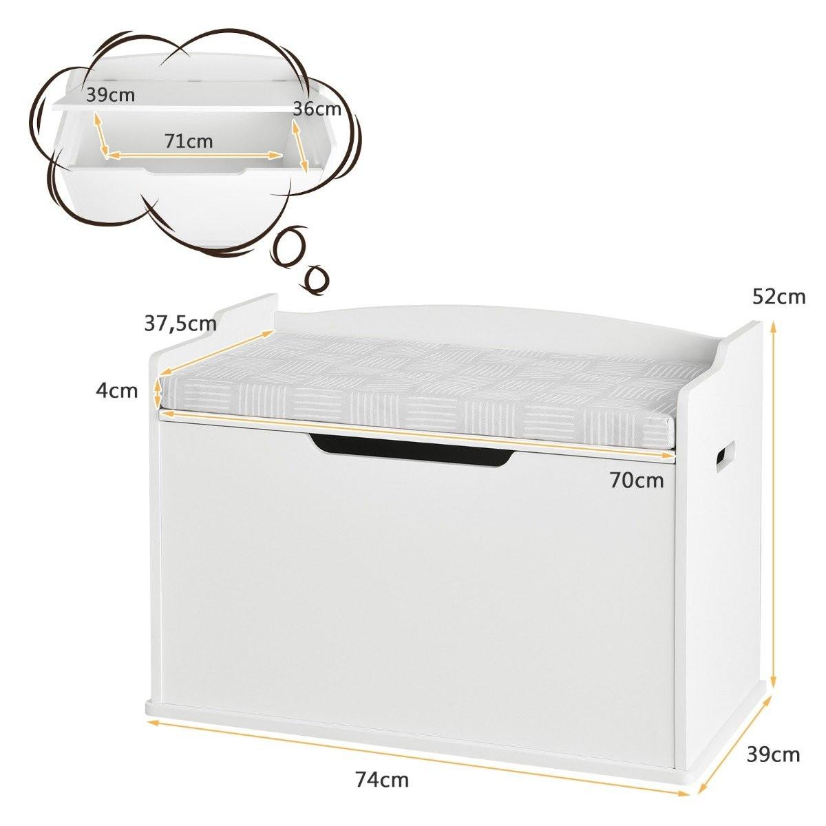 Northio Scatola per giocattoli con coperchio Cassetta per giocattoli 2 in 1 con cuscino armadietto per giocattoli 74 x 39 x 52 cm bianco  