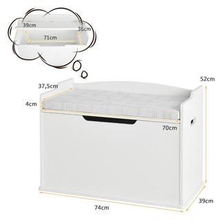 Northio Scatola per giocattoli con coperchio Cassetta per giocattoli 2 in 1 con cuscino armadietto per giocattoli 74 x 39 x 52 cm bianco  