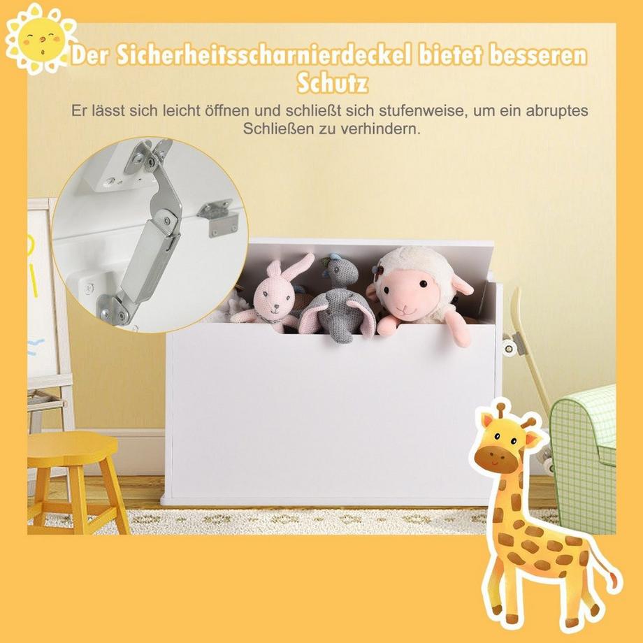 Northio Spielzeugkiste mit Deckel 2 in 1 Spielzeugtruhe mit Kissen Spielzeugschrank 74 x 39 x 52 cm Weiß  