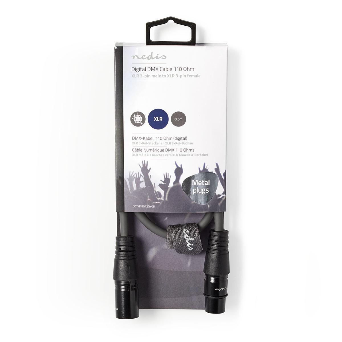 Nedis  Câble adaptateur DMX | XLR 3 broches mâle | XLR 3 broches femelle | Nickelé | 0,50 m | Rond | PVC | Gris foncé | Gaine en carton 