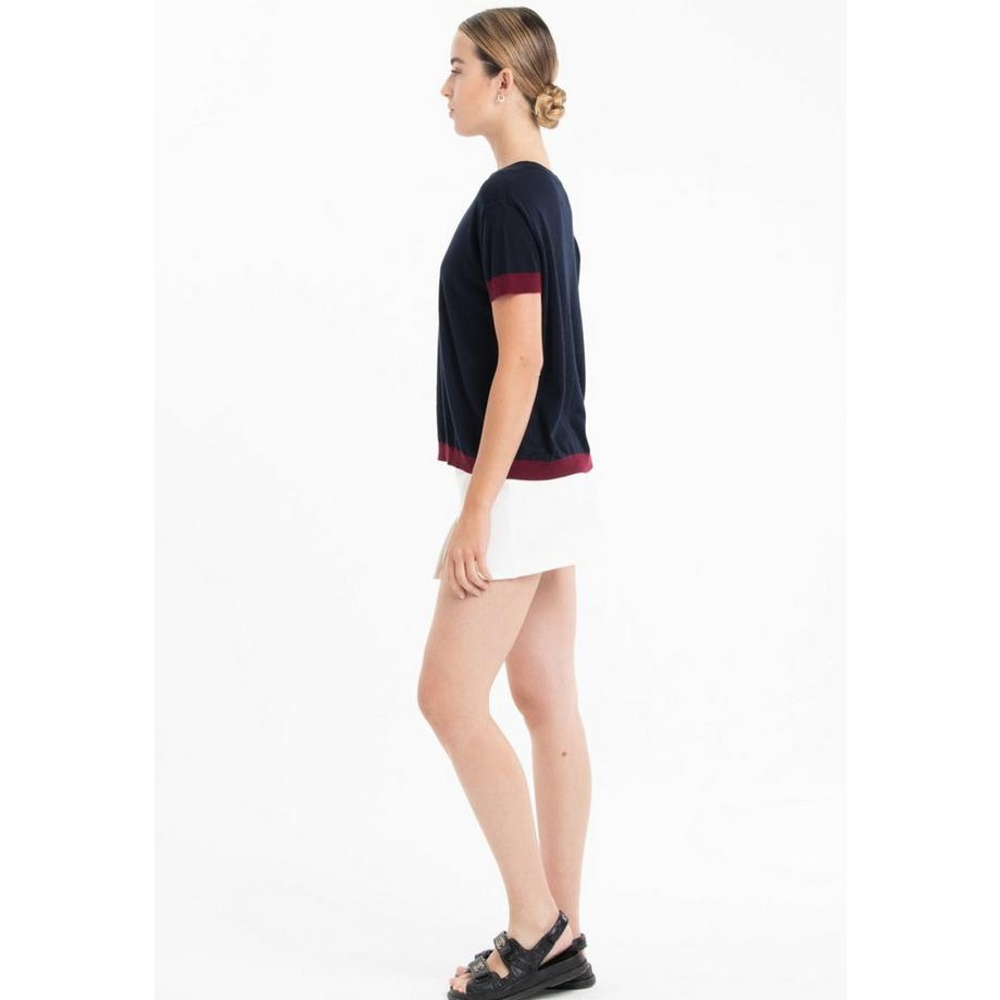 Studio Cashmere8 Zweifarbiges Rundhals Kurzarm T-Shirt  