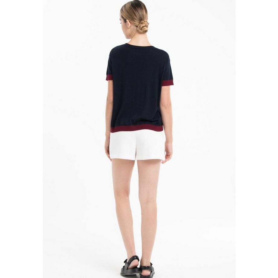 Studio Cashmere8 Zweifarbiges Rundhals Kurzarm T-Shirt  