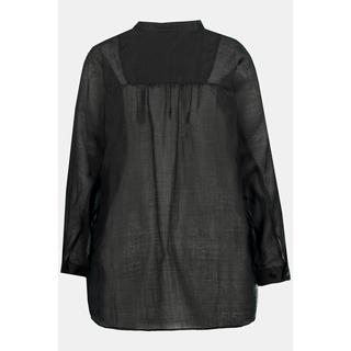 Ulla Popken  Blusa di ramiè con effetto lino, collo alto, plastron e maniche lunghe 