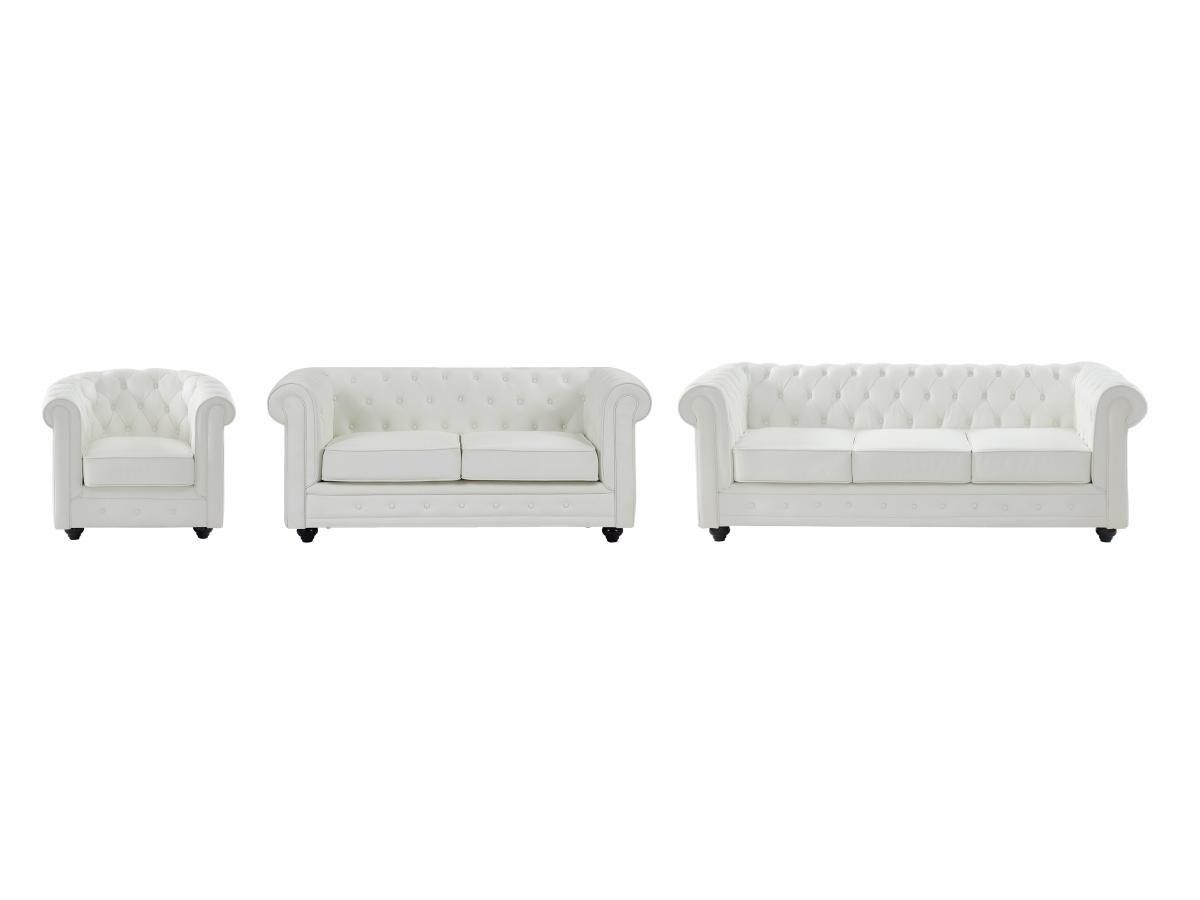 Vente-unique Sofas 3-Sitzer, 2-Sitzer & Sessel - Kunstleder - Weiß - CHESTERFIELD  