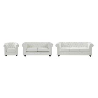 Vente-unique Sofas 3-Sitzer, 2-Sitzer & Sessel - Kunstleder - Weiß - CHESTERFIELD  