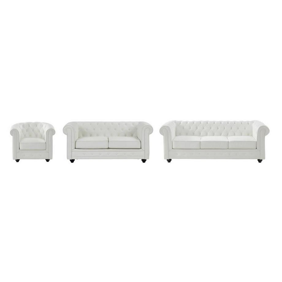 Vente-unique Canapés 3 places, 2 places et fauteuil en simili blanc CHESTERFIELD  
