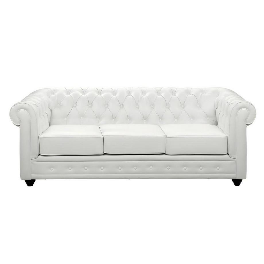 Vente-unique Canapés 3 places, 2 places et fauteuil en simili blanc CHESTERFIELD  
