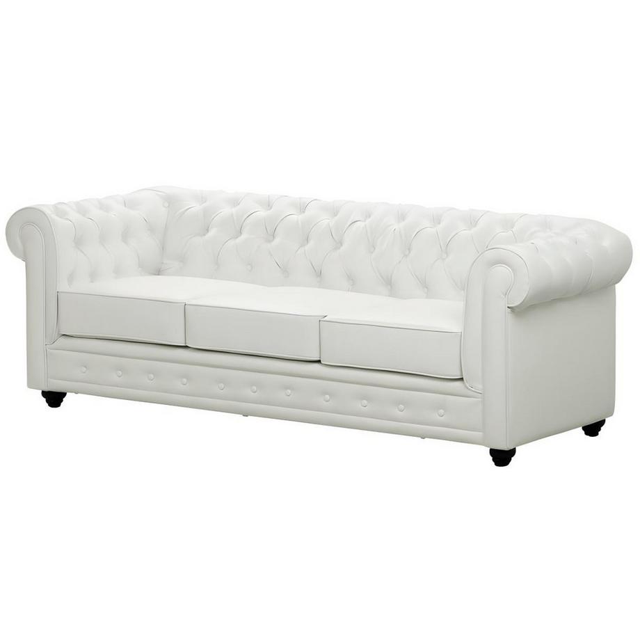 Vente-unique Canapés 3 places, 2 places et fauteuil en simili blanc CHESTERFIELD  