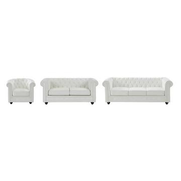Sofas 3-Sitzer, 2-Sitzer & Sessel - Kunstleder - Weiß - CHESTERFIELD