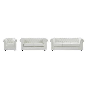 Canapés 3 places, 2 places et fauteuil en simili blanc CHESTERFIELD