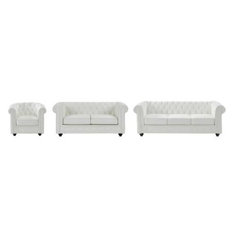 Vente-unique Sofas 3-Sitzer, 2-Sitzer & Sessel - Kunstleder - Weiß - CHESTERFIELD  