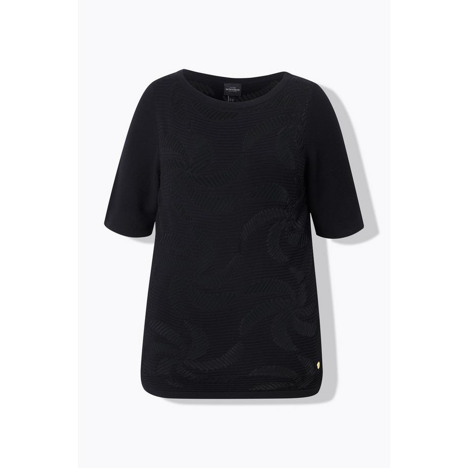 Ulla Popken Pullover Blüten U-Boot-Ausschnitt Halbarm  