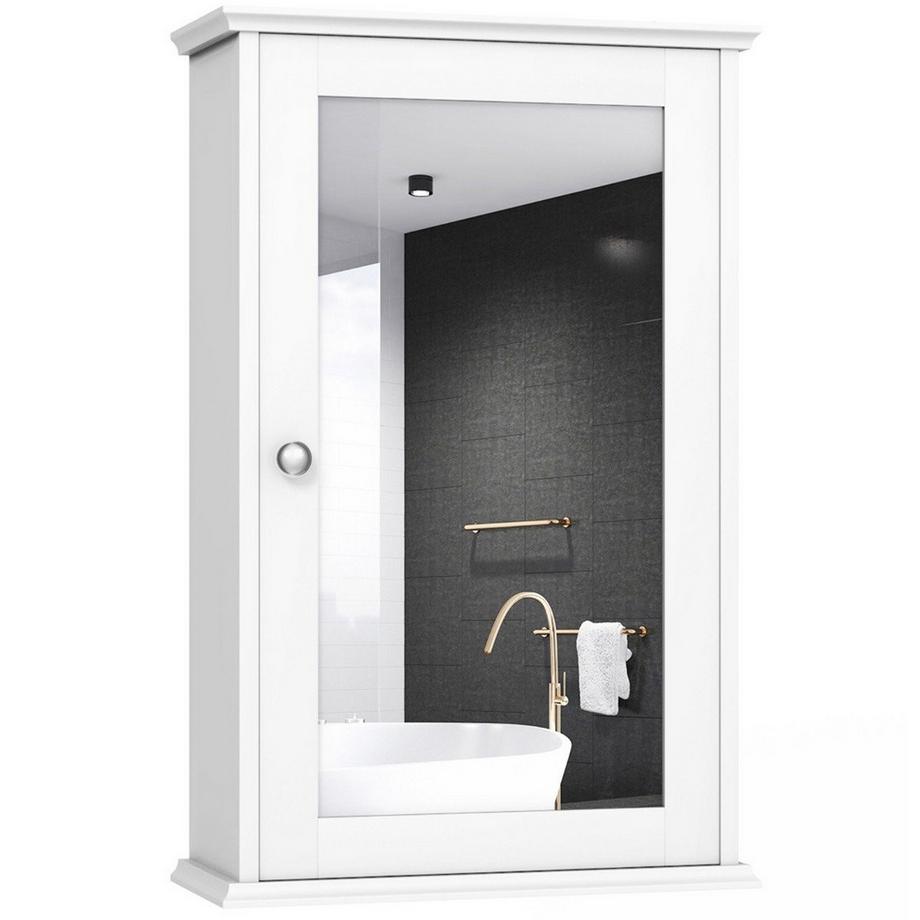 Northio Armadietto da bagno con specchio, armadietto da parete, con mobile singolo, 34 x 15 x 53 cm, bianco  