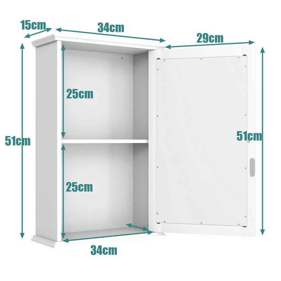 Northio Armadietto da bagno con specchio, armadietto da parete, con mobile singolo, 34 x 15 x 53 cm, bianco  