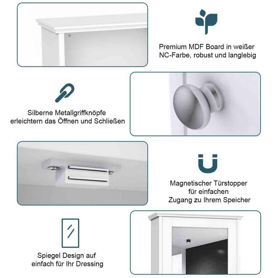 Northio Armadietto da bagno con specchio, armadietto da parete, con mobile singolo, 34 x 15 x 53 cm, bianco  