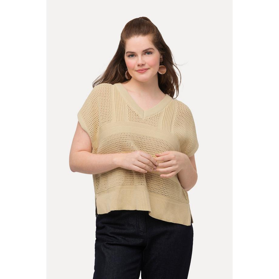 Ulla Popken Ärmelloser V-Ausschnitt Strick-Pullunder  