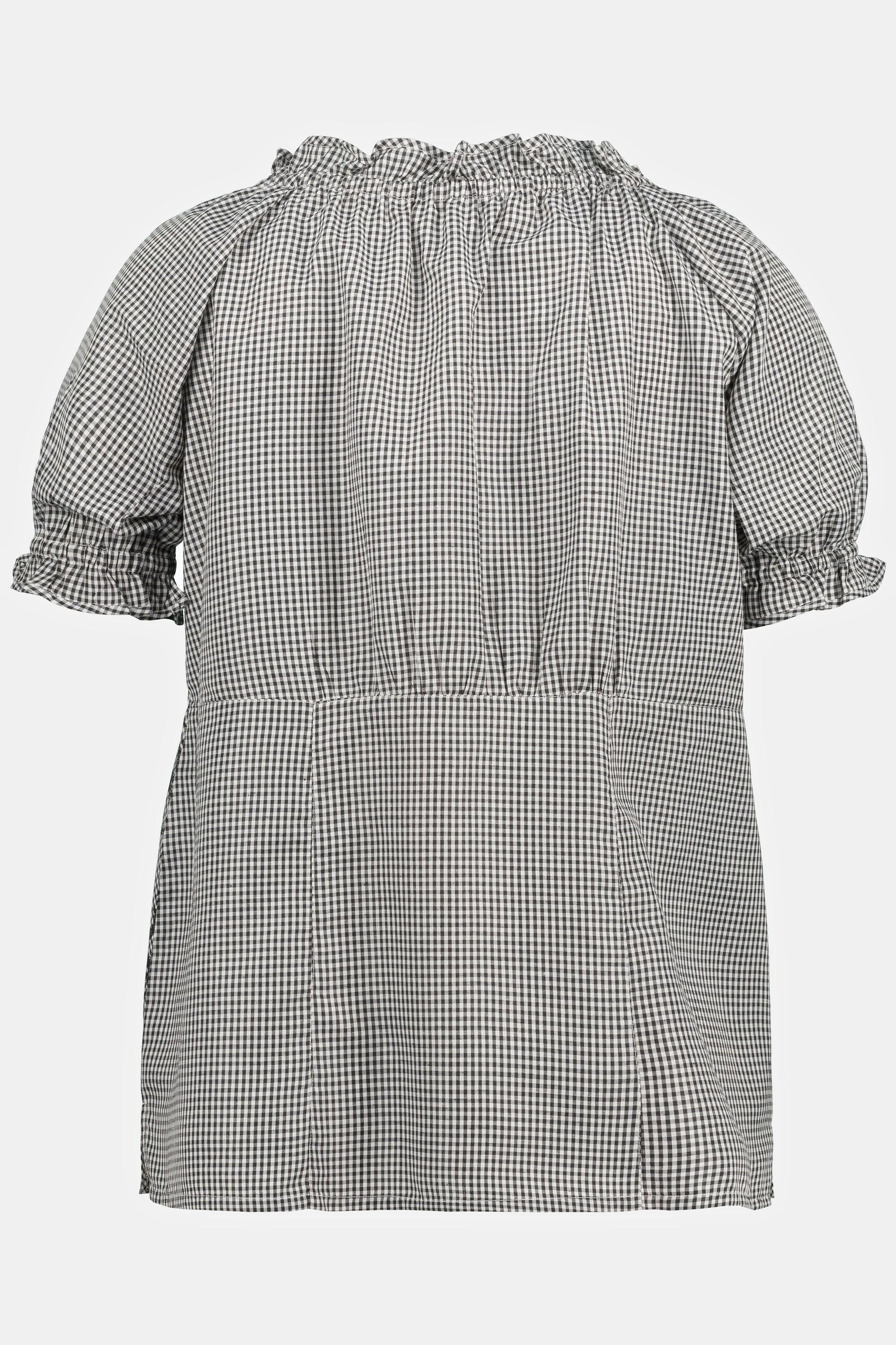 Ulla Popken  Blusa con scollatura che lascia le spalle scoperte in tradizionale stile Tracht con quadretto vichy, bottoni a cuore e mezze maniche 