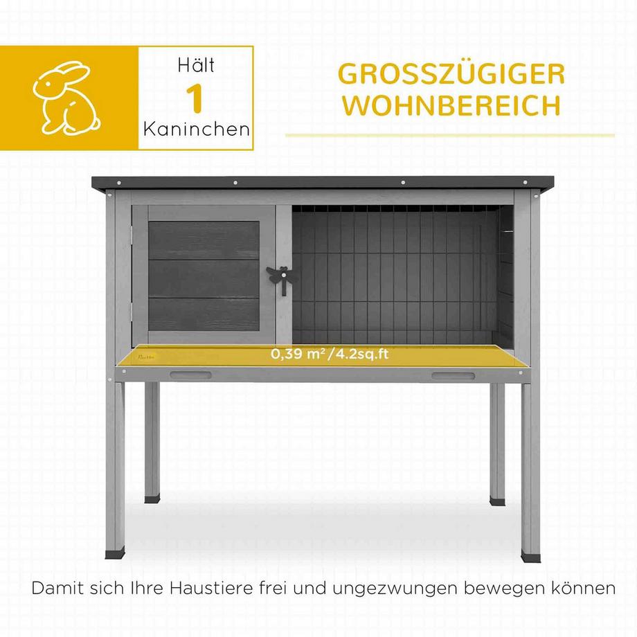 Northio  Hasenstall Kaninchenstall aus Tannenholz Winterfest Hasenkäfig mit aufklappbar Dach 84x43x70 cm Kaninchenkäfig Outdoor Kleintierstall für Hasen Kaninchen Meerschweinchen Grau Aosom 