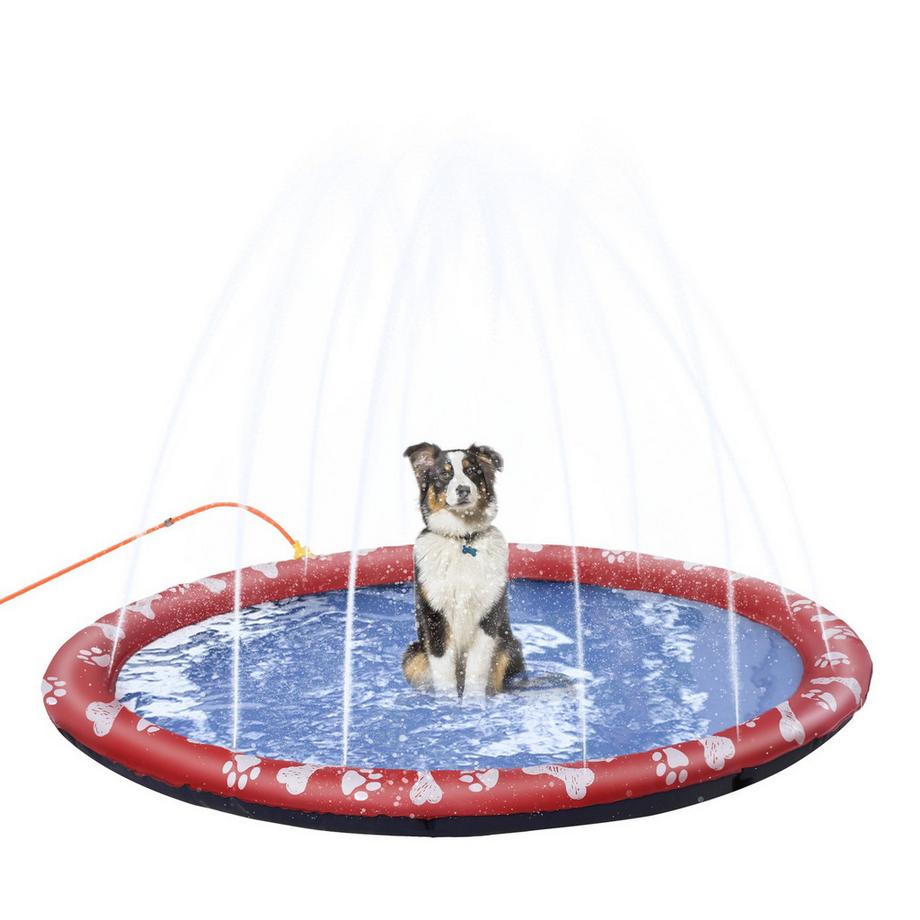Northio  Hundepool für Hunde, Wassermatte Ø170 cm Hunde Planschbecken Spritz Wasserspiel Matte, Rutschfest, für Garten, Camping, Rot 