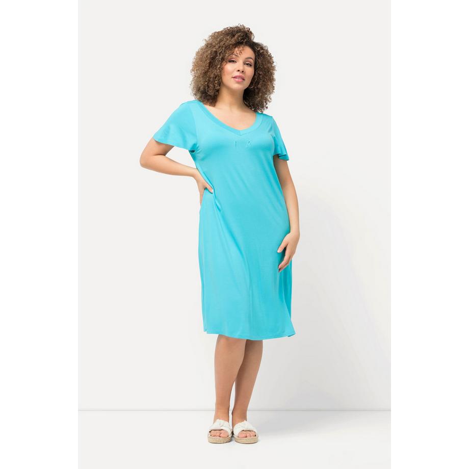 Ulla Popken Abito midi in jersey linea A scollo a V maniche ad aletta  