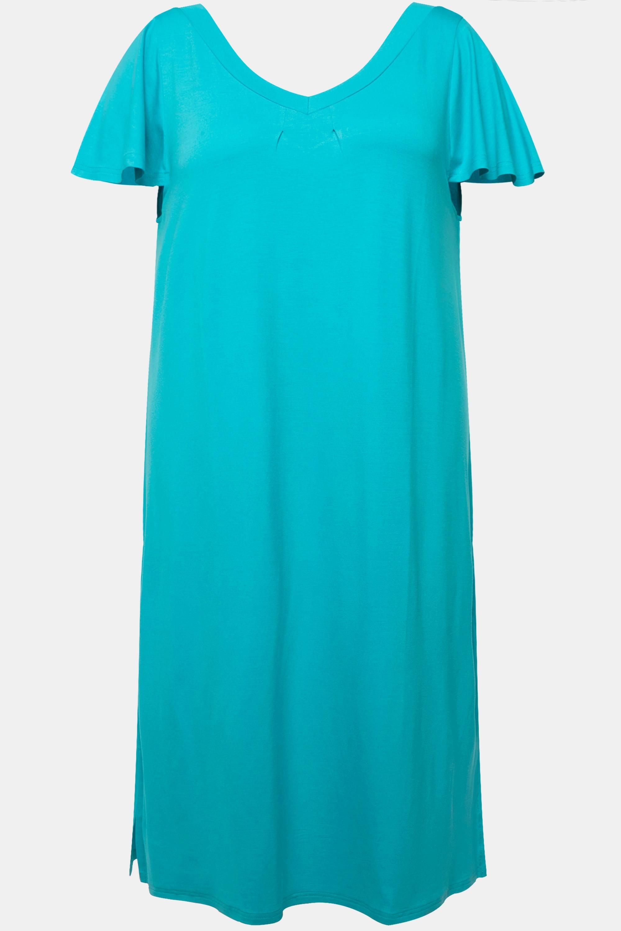 Ulla Popken  Robe midi en jersey, avec décolleté en V et manches courtes évasées. Silhouette en A. 