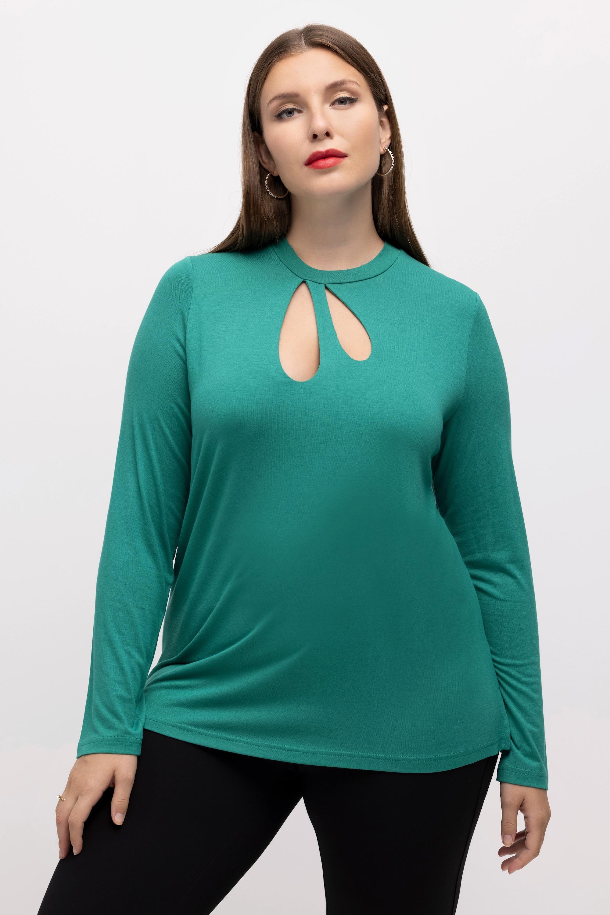 Ulla Popken  Shirt, Cut-Out, Classic, Stehkragen, Langarm 