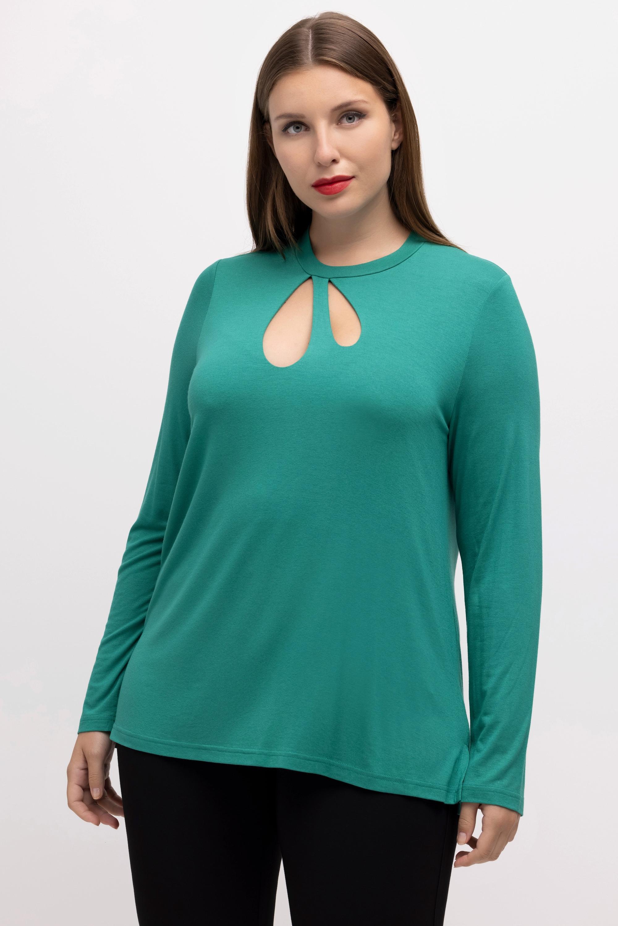 Ulla Popken  Shirt, Cut-Out, Classic, Stehkragen, Langarm 